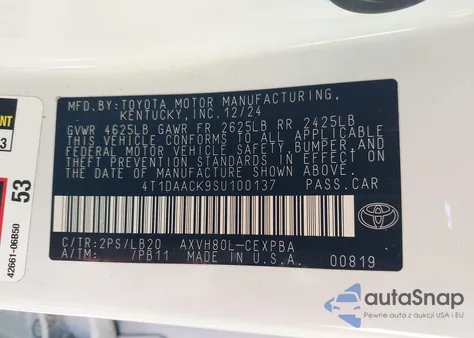 2025 Toyota Camry Xse from USA, damaged, VIN 4T1DAACK9SU100137